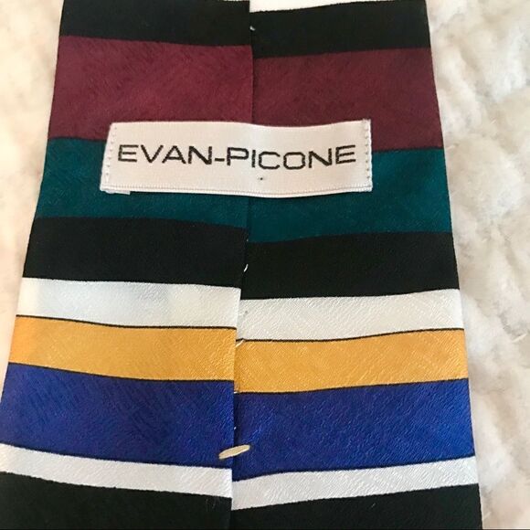 Evan-Picone Silk Tie EUC Horizontal Bands of color - Picture 2 of 2